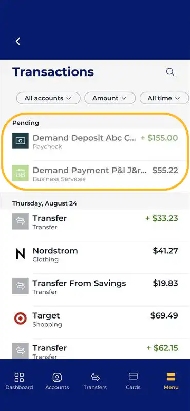 Pending transactions
